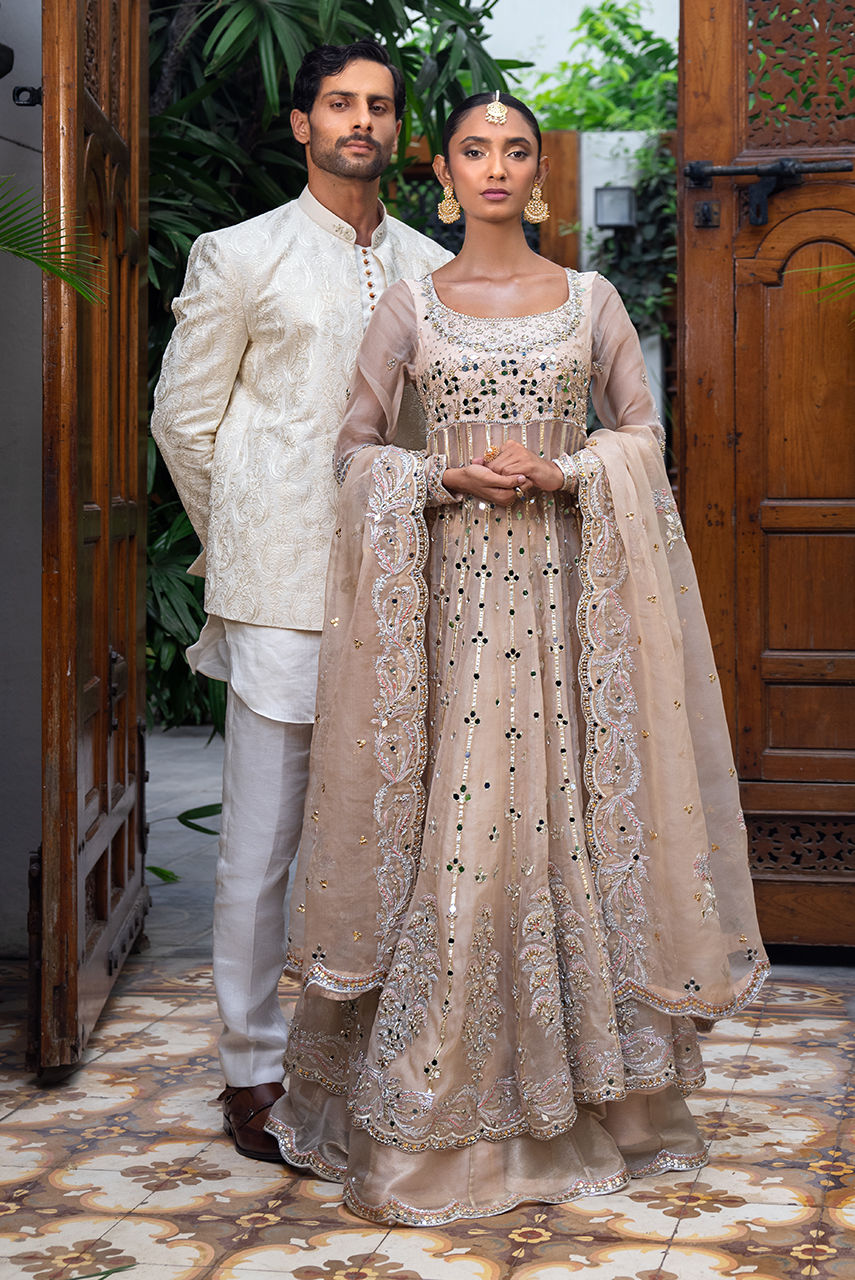 Off-White Resham Embroidered Raw Silk Prince Coat (1-Pc) - Image 3