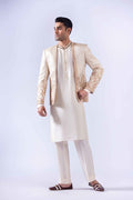 Ivory Embroidered Raw Silk Raja Coat (4-Piece) - Image 2