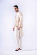 Ivory Embroidered Raw Silk Raja Coat (4-Piece) - Image 3