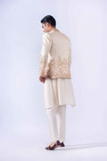 Ivory Embroidered Raw Silk Raja Coat (4-Piece) - Image 7