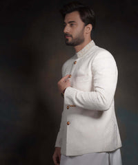 Off-White Zardozi Raw Silk Prince Jacket (3-Piece) - Image 4