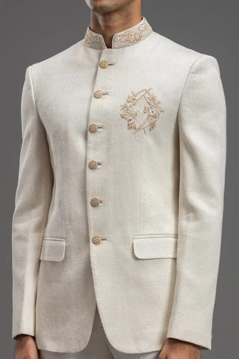 Off-White Zardosi Raw Silk Jodhpuri Suit (2-Piece) - Image 2