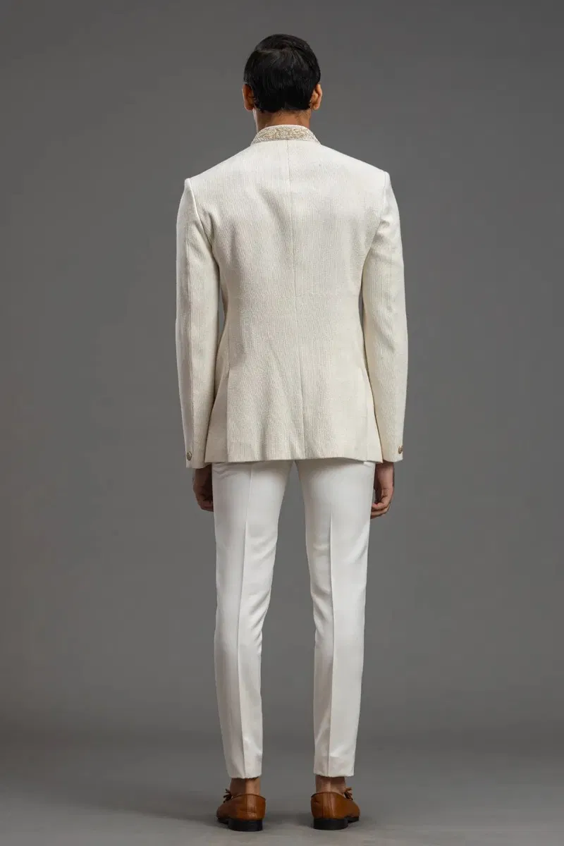 Off-White Zardosi Raw Silk Jodhpuri Suit (2-Piece) - Image 6