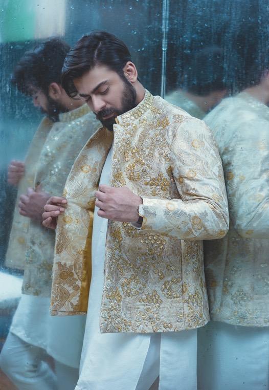 Ivory Gold Embroidered Self Silk Prince Coat (2-Piece) - Image 2