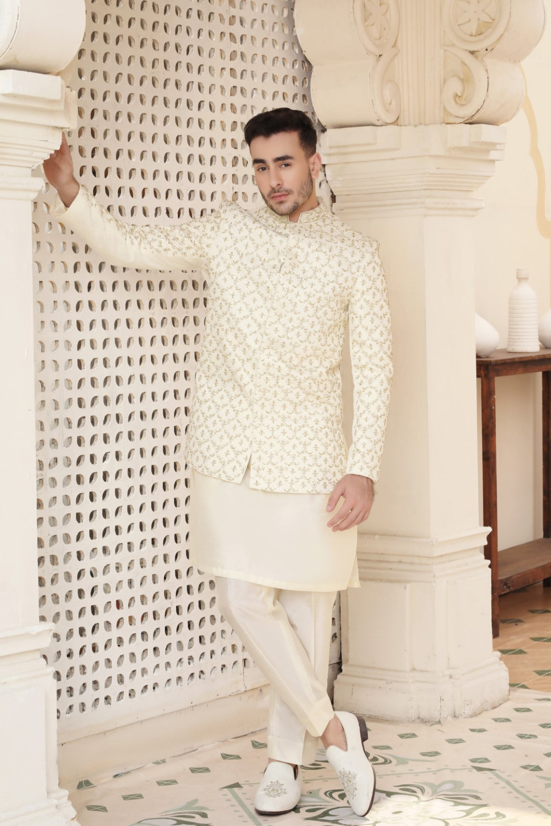 Ivory Ada Work Silk Prince Coat (3-Piece) - Image 1