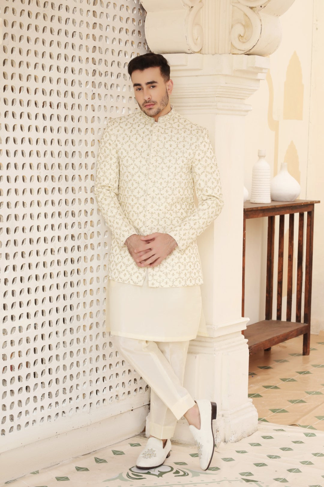 Ivory Ada Work Silk Prince Coat (3-Piece) - Image 2