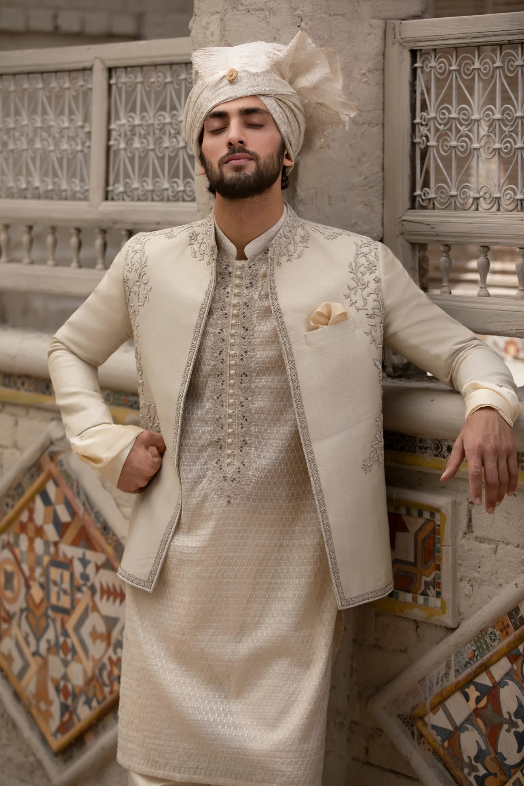 Ivory Embroidered Silk-Blend Prince Coat (3-Piece) - Image 2