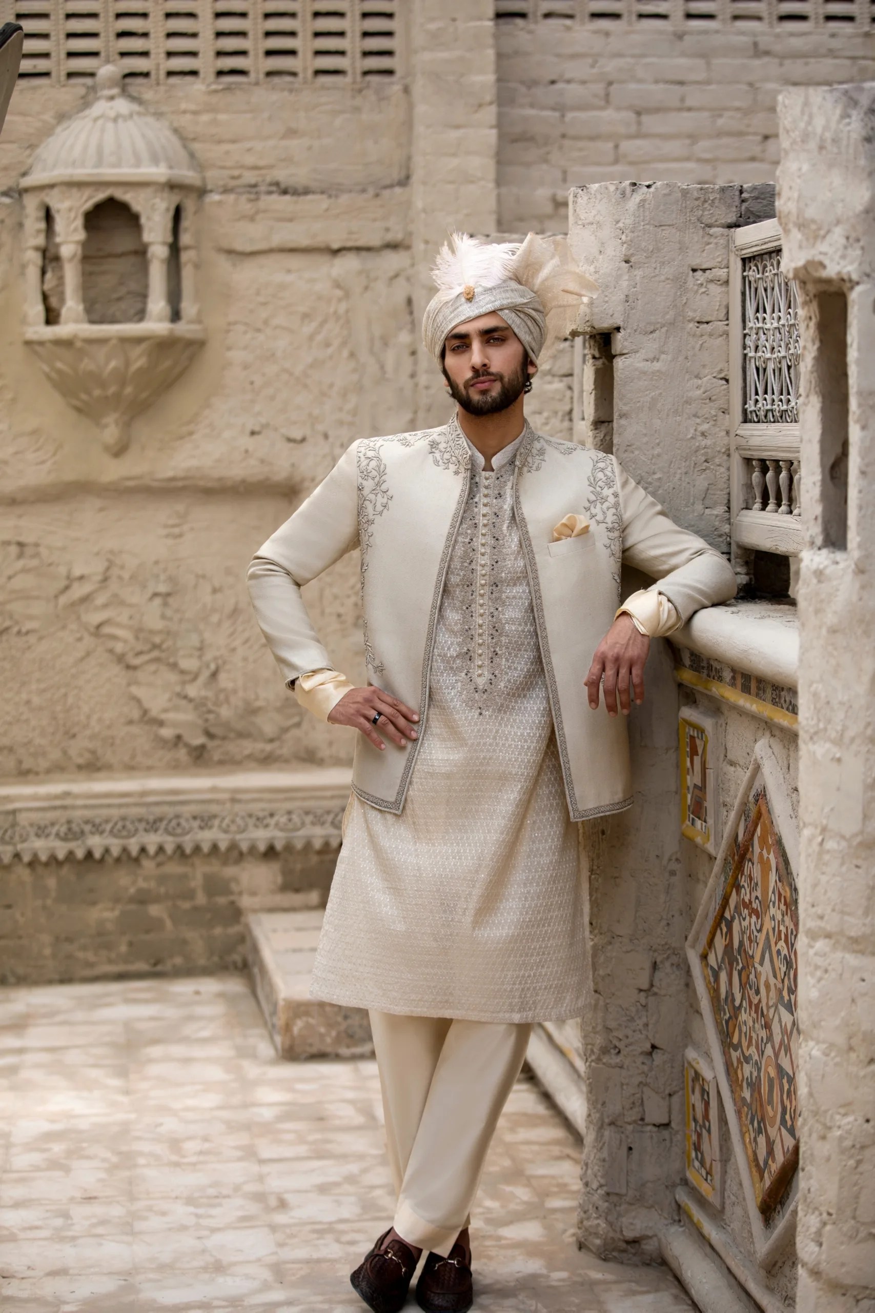 Ivory Embroidered Silk-Blend Prince Coat (3-Piece) - Image 3