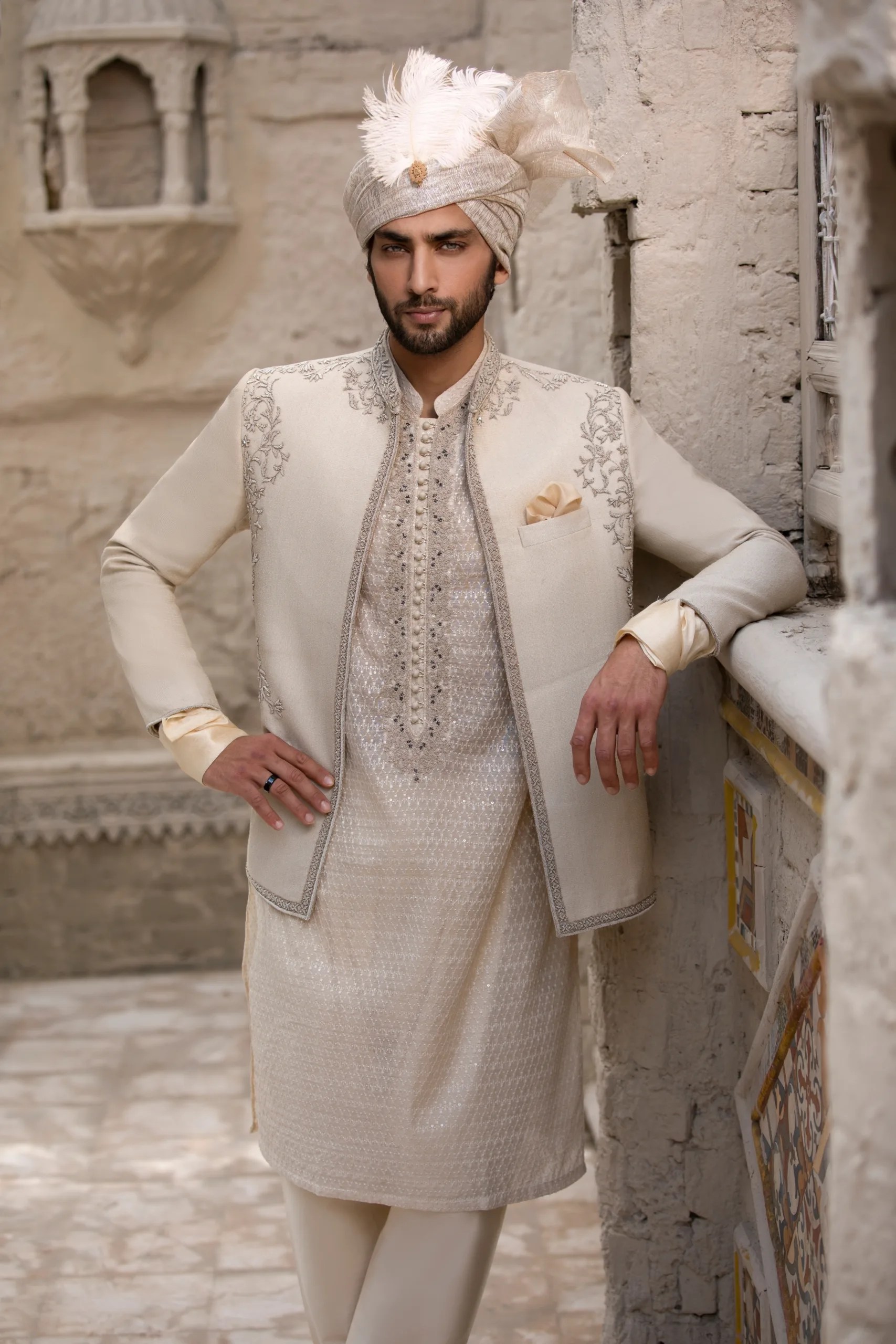 Ivory Embroidered Silk-Blend Prince Coat (3-Piece) - Image 4