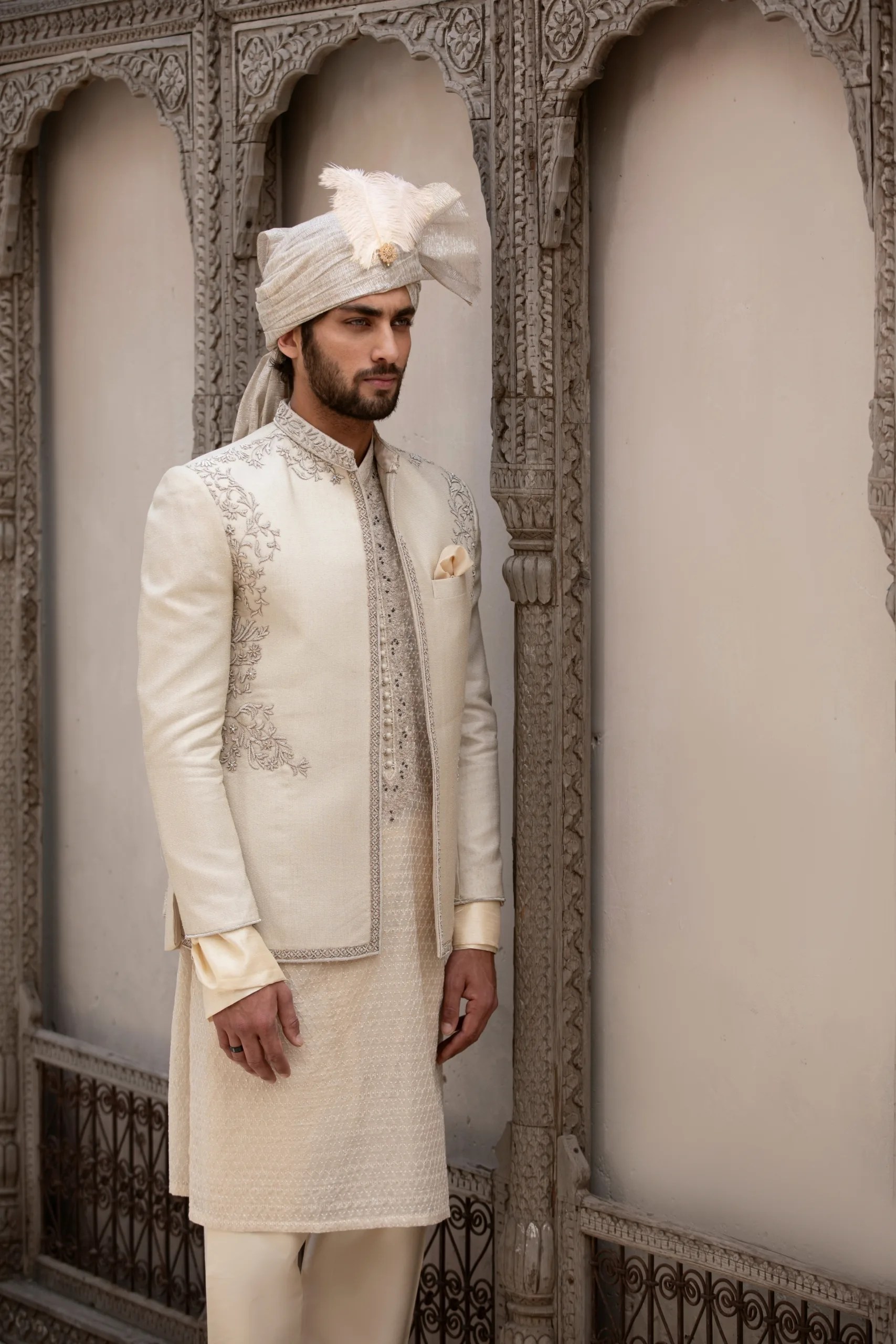 Ivory Embroidered Silk-Blend Prince Coat (3-Piece) - Image 8