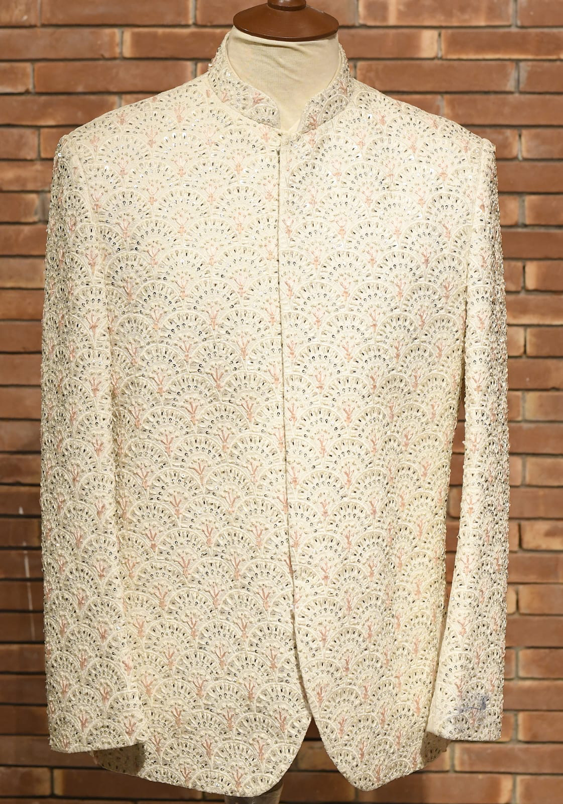 Off-White Embroidered Silk-Blend Prince Coat (1-Pc) - Image 1