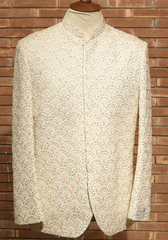 Off-White Embroidered Silk-Blend Prince Coat (1-Pc) - Image 2