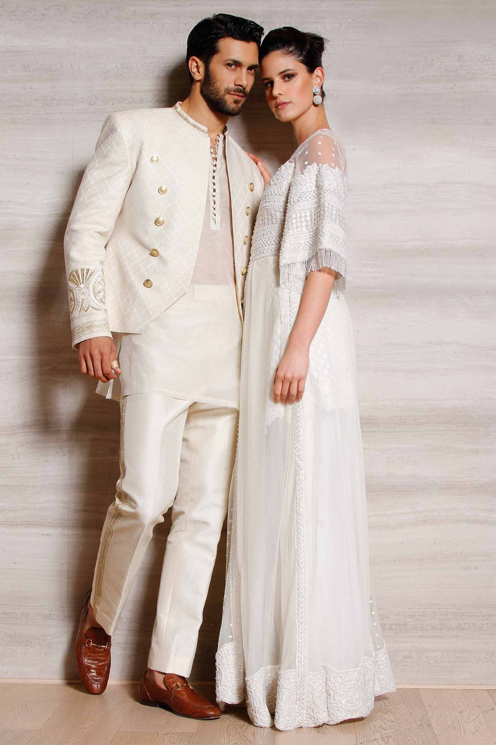 Ivory Embroidered Silk Blend Prince Coat (3-Piece) - Image 1