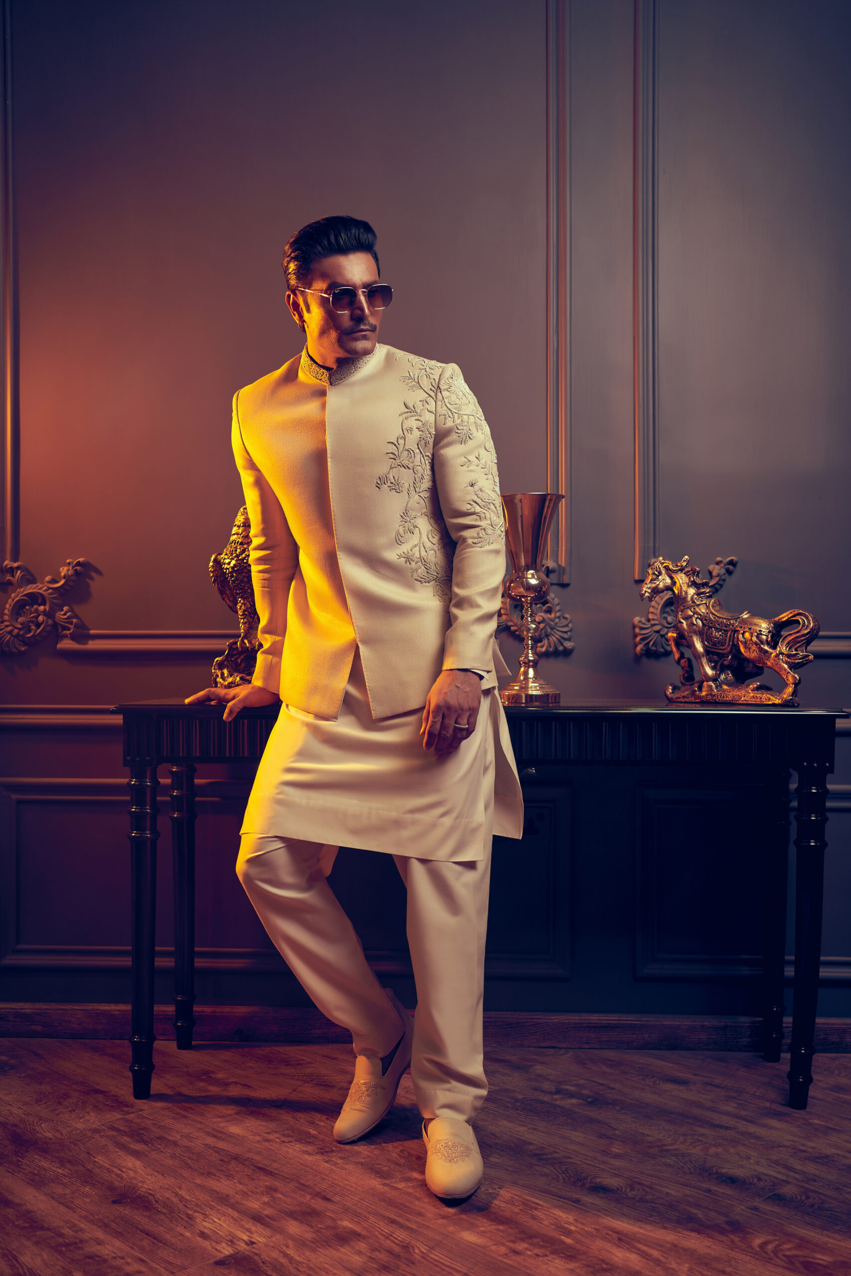 Ivory Embroidered Silk-Blend Prince Coat (3-Piece) - Image 2