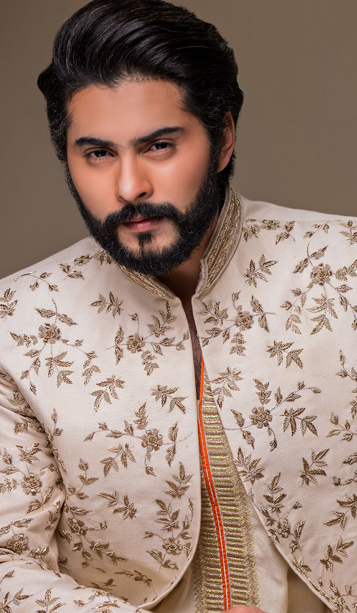 Ivory White Embroidered Silk-Blend Prince Coat (1-Pc) - Image 1