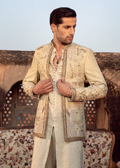 Ivory Hand-Embroidered Silk Blend Prince Coat (3-Piece) - Image 3