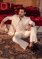 Ivory Hand-Embroidered Silk Blend Prince Coat (3-Piece) - Image 2