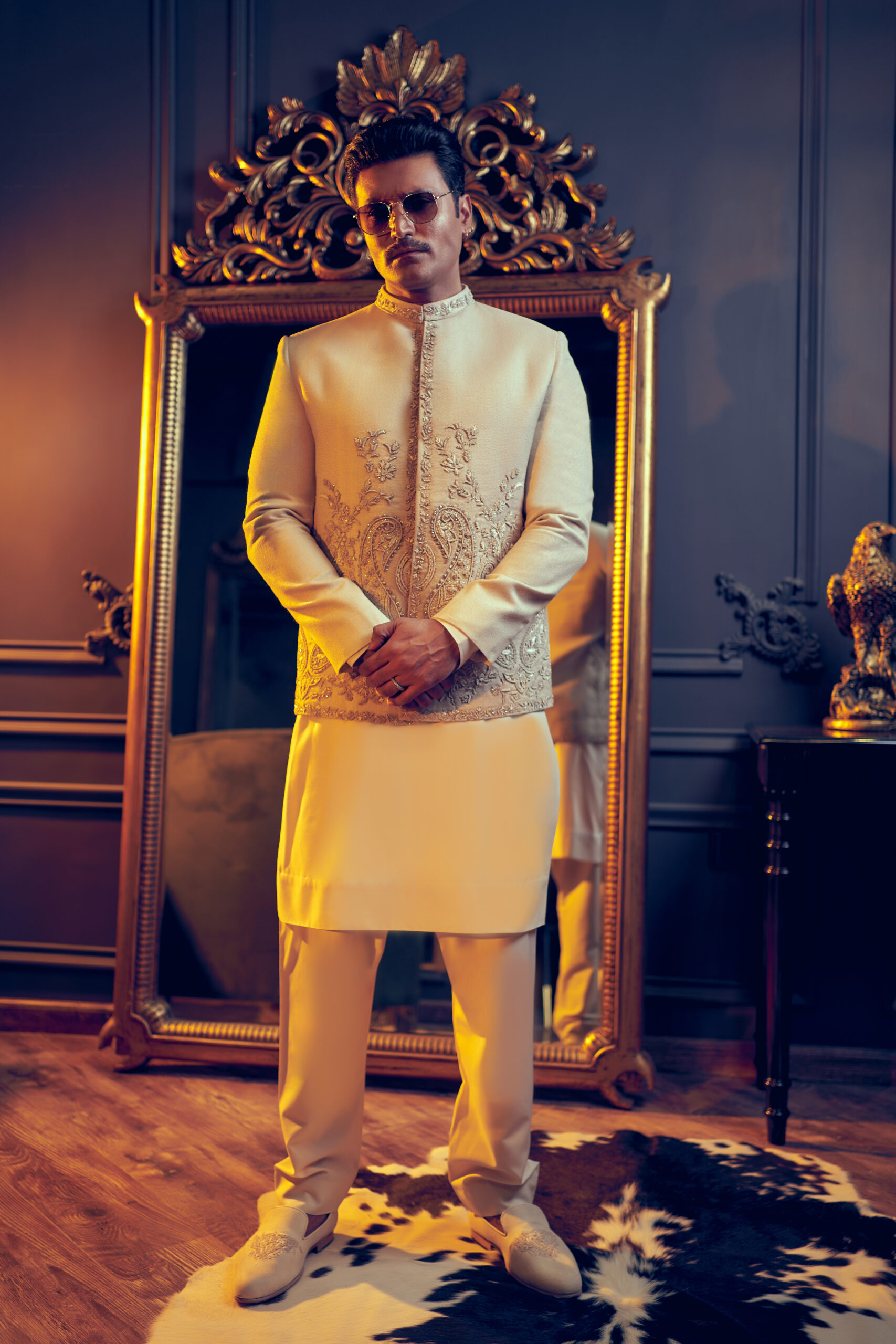 Ivory Embroidered Silk-Blend Prince Coat (3-Piece) - Image 2