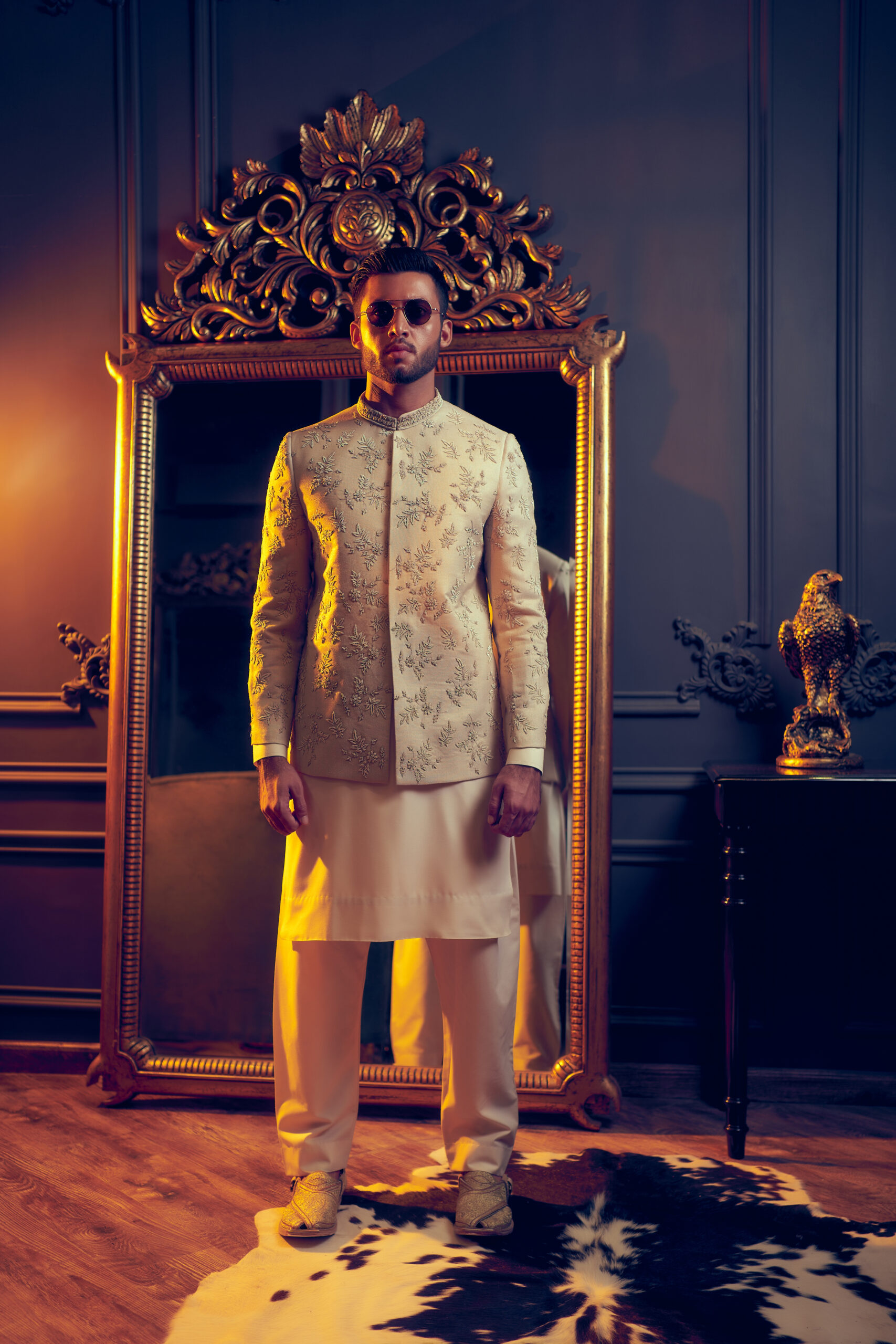 Off-White Embroidered Silk-Blend Prince Coat (3-Piece) - Image 1