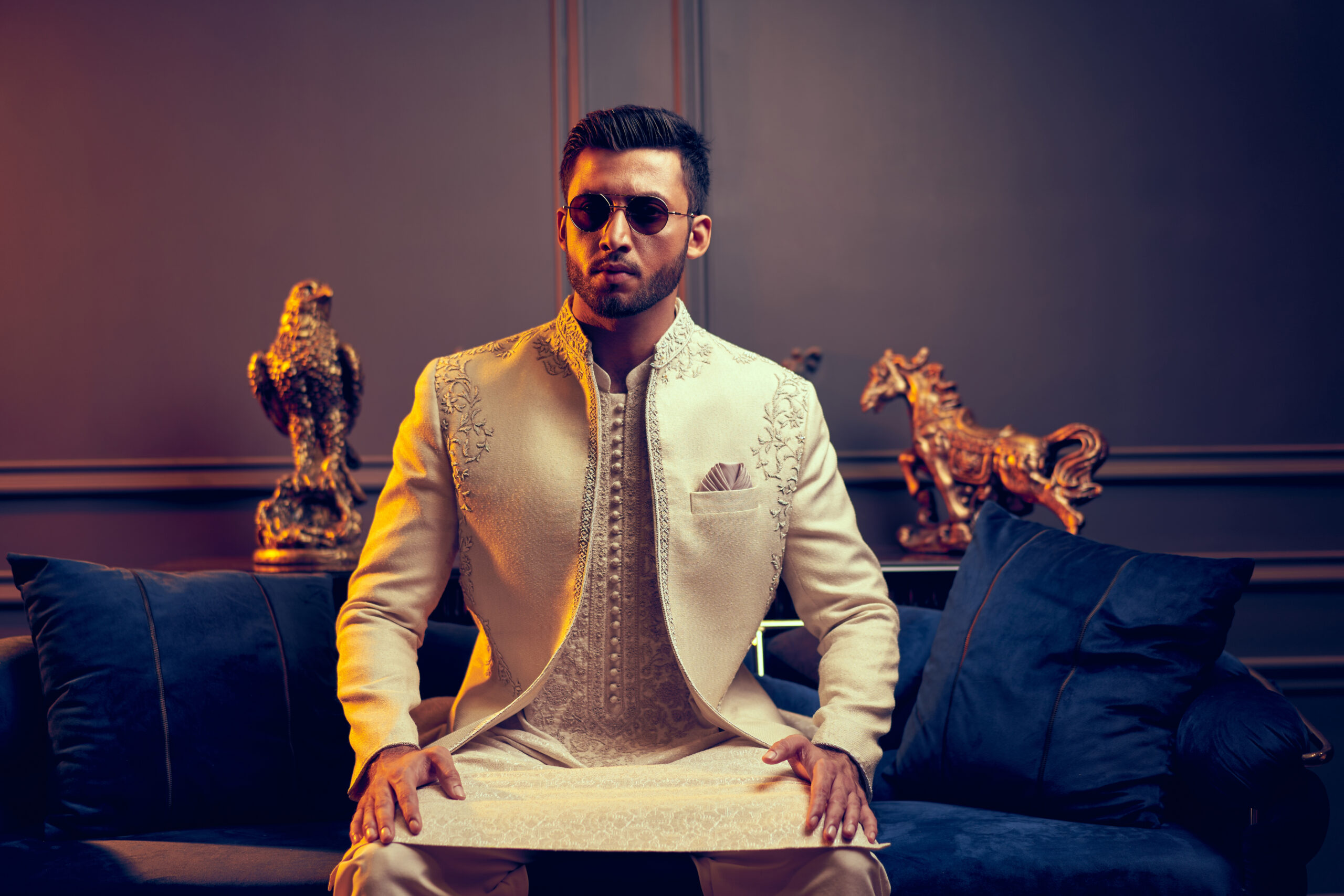 Ivory Embroidered Silk-Blend Prince Coat (3-Piece) - Image 1