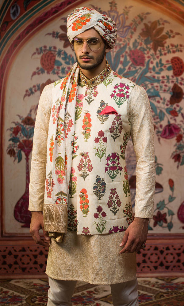 Ivory Floral Embroidered Silk-Blend Prince Coat (4-Piece) - Image 3