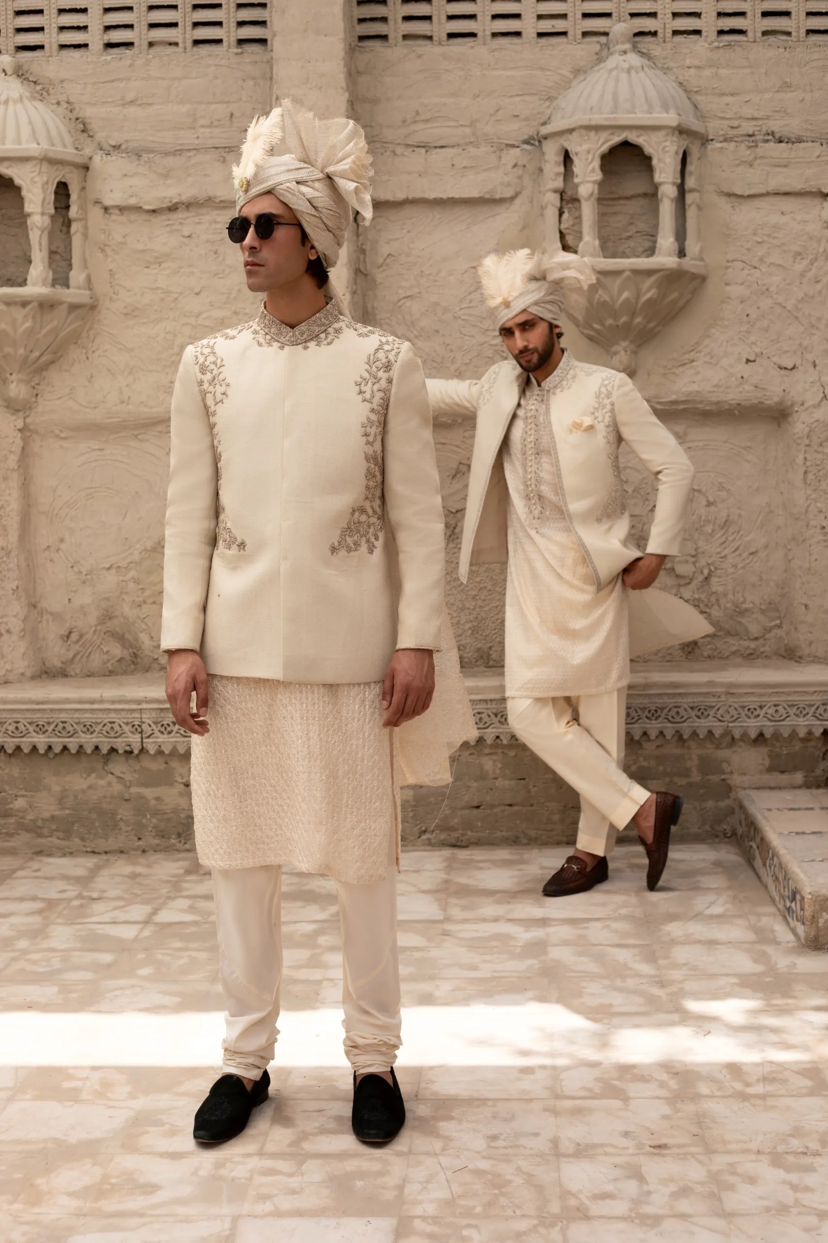 Ivory Embroidered Silk-Blend Prince Coat (1-Pc) - Image 11