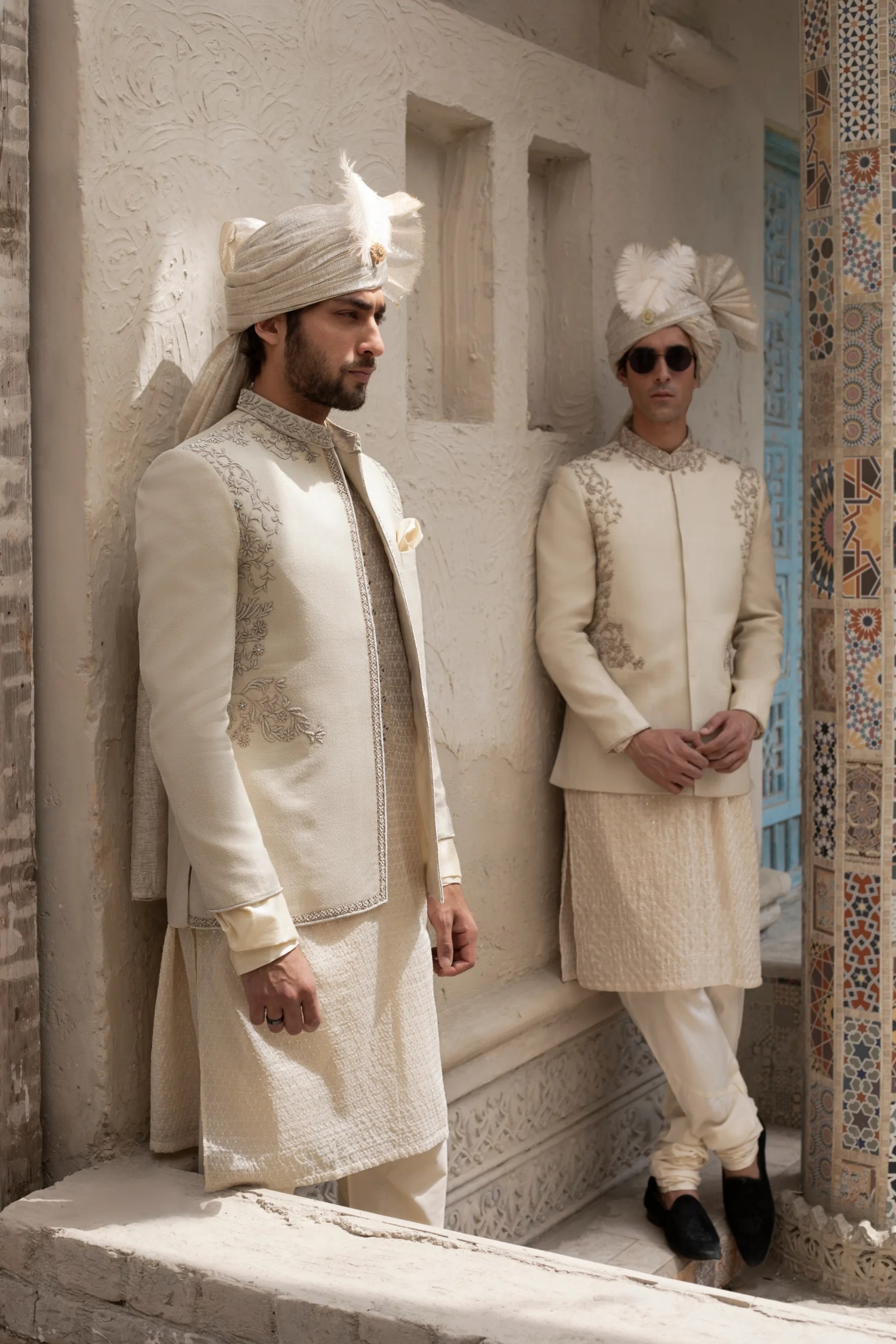 Ivory Embroidered Silk-Blend Prince Coat (1-Pc) - Image 12