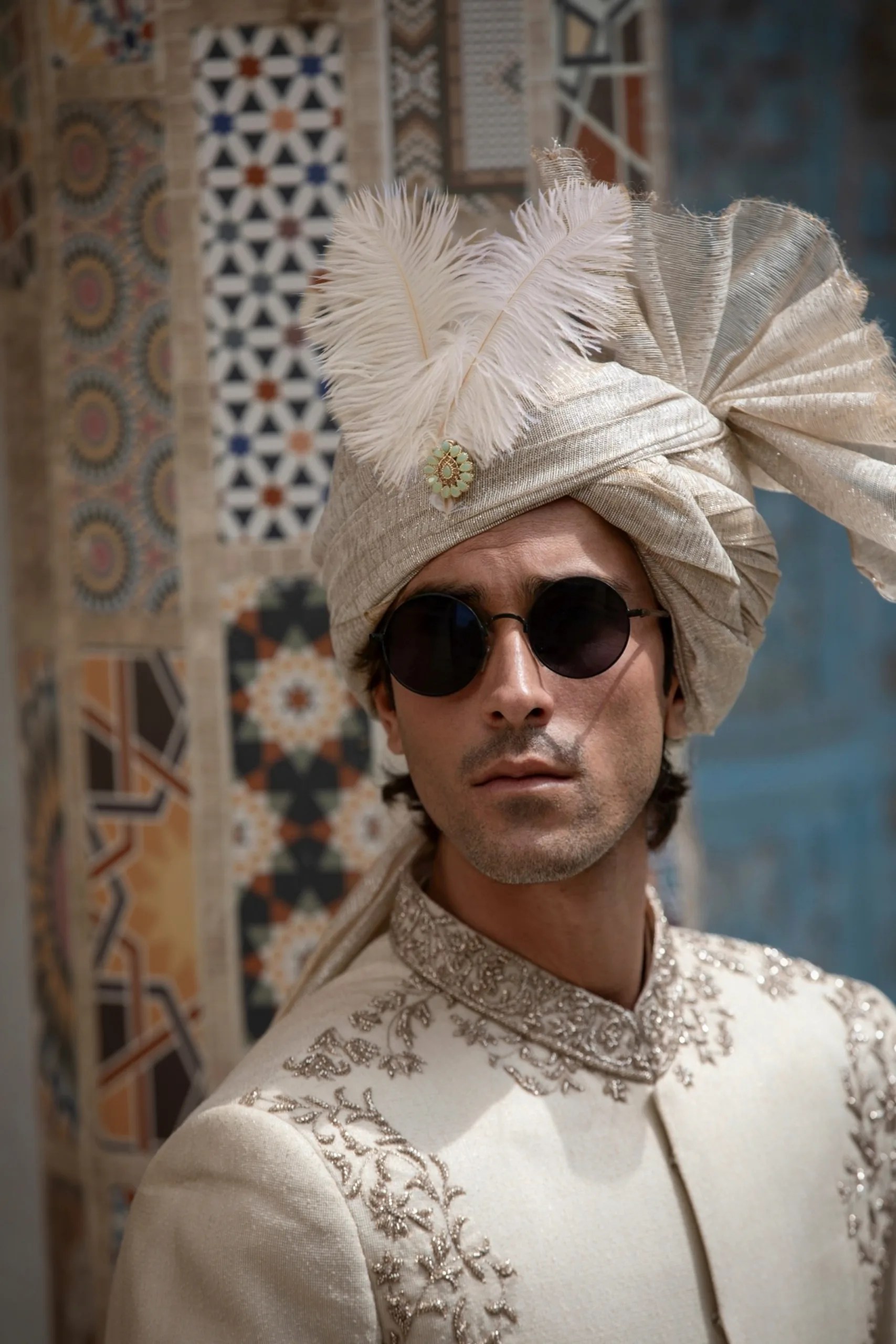 Ivory Embroidered Silk-Blend Prince Coat (1-Pc) - Image 2