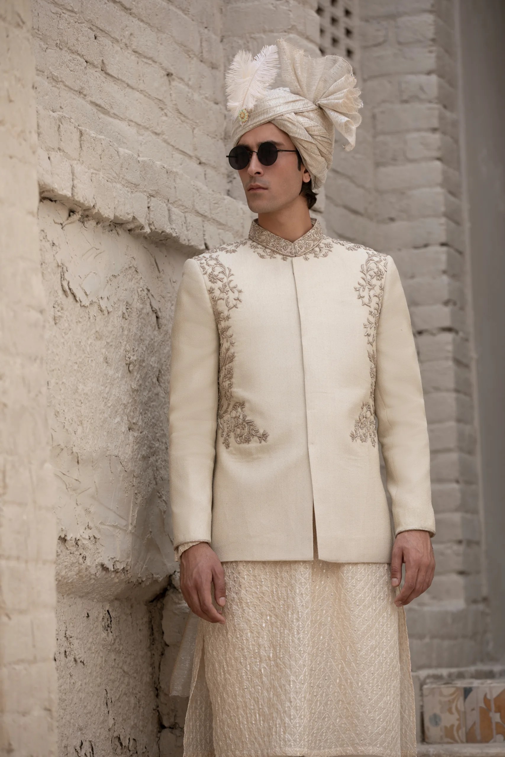 Ivory Embroidered Silk-Blend Prince Coat (1-Pc) - Image 3