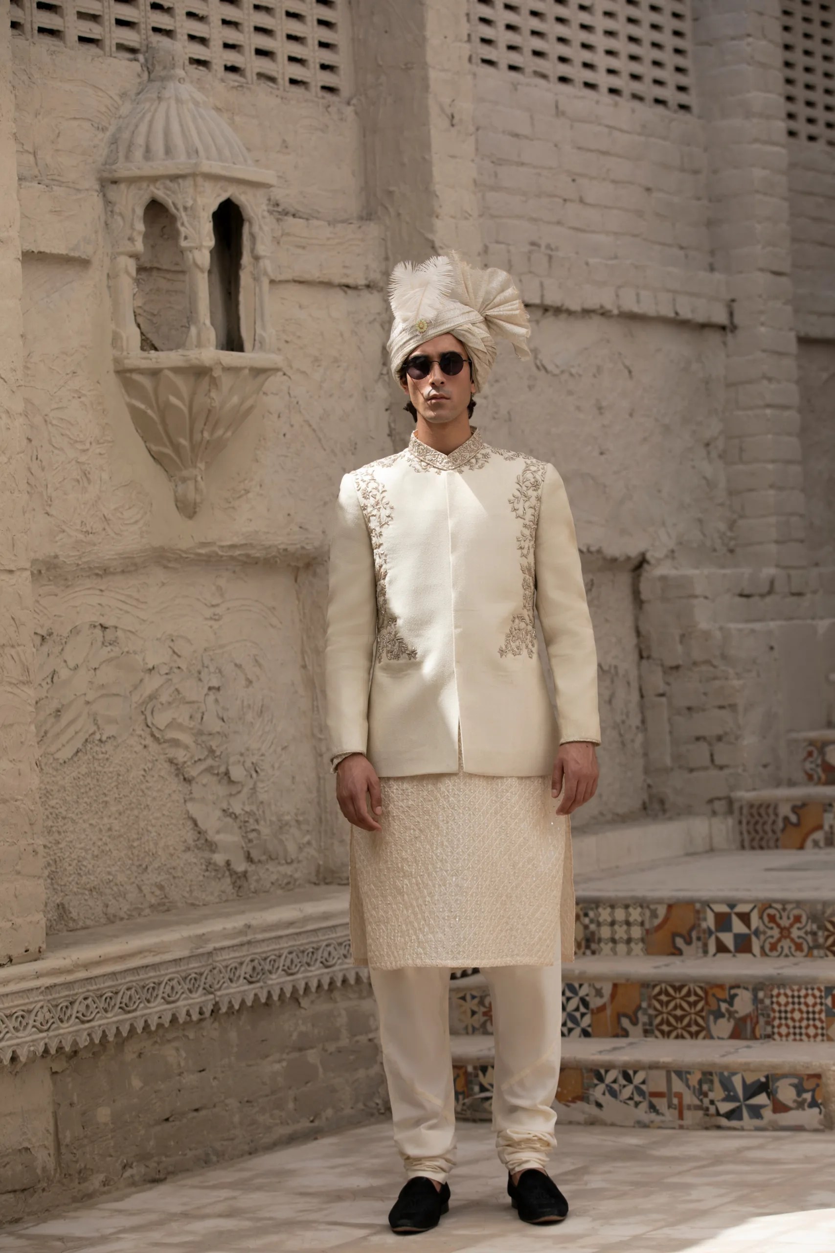 Ivory Embroidered Silk-Blend Prince Coat (1-Pc) - Image 4