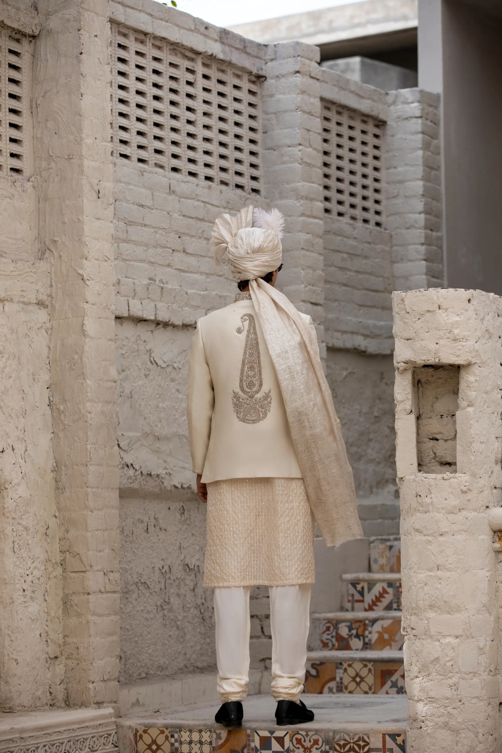 Ivory Embroidered Silk-Blend Prince Coat (1-Pc) - Image 5