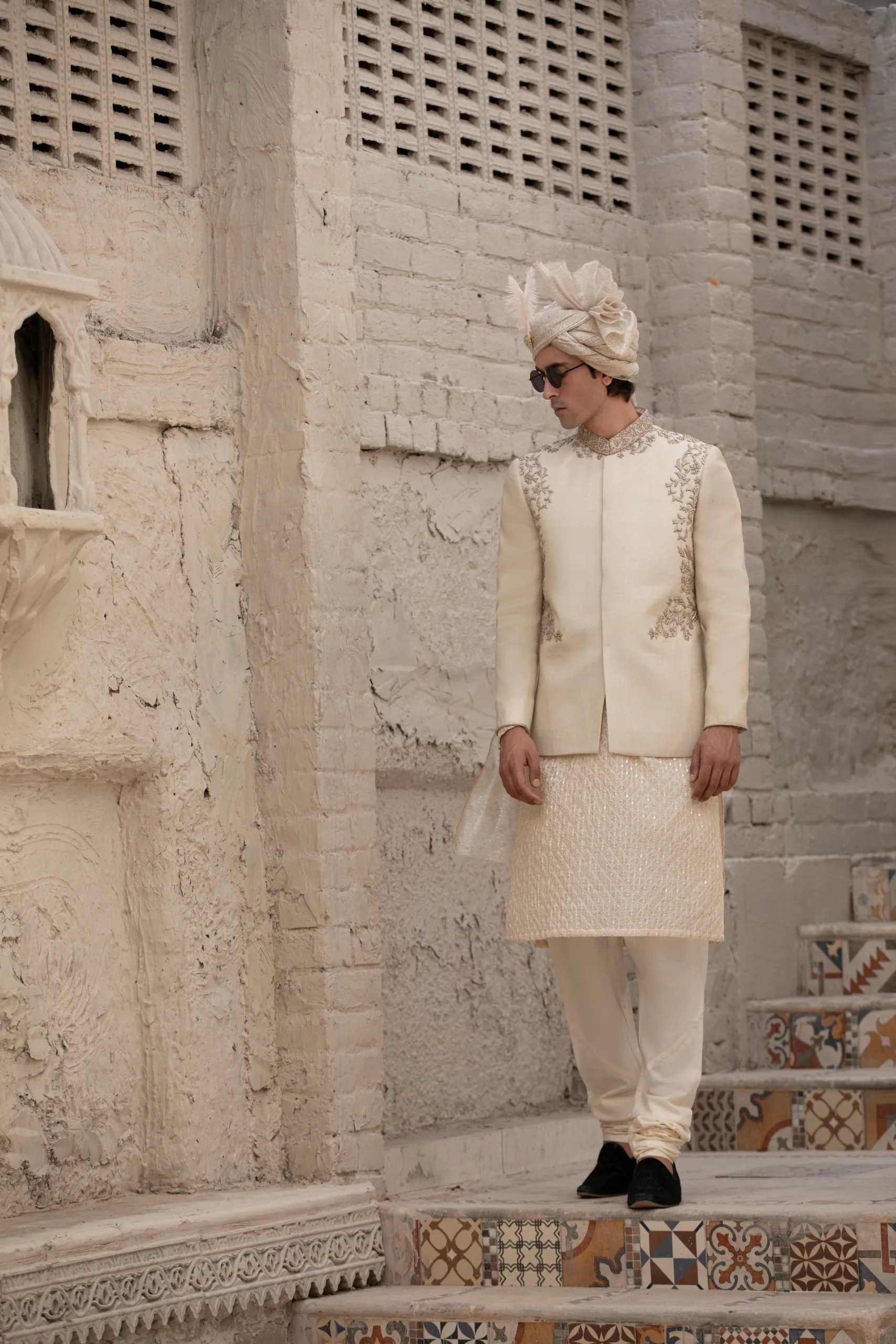 Ivory Embroidered Silk-Blend Prince Coat (1-Pc) - Image 6