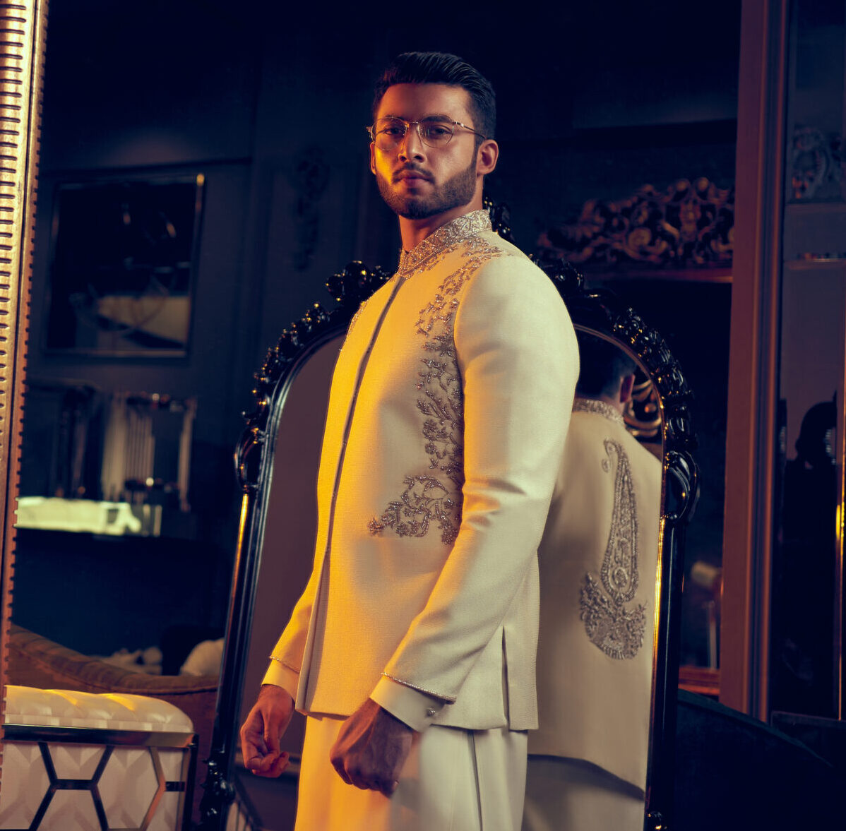 Ivory Embroidered Silk-Blend Prince Coat (2-Piece) - Image 1