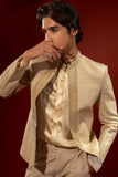 Cream Textured Embroidered Silk-Blend Prince Coat (3-Piece) - Image 5