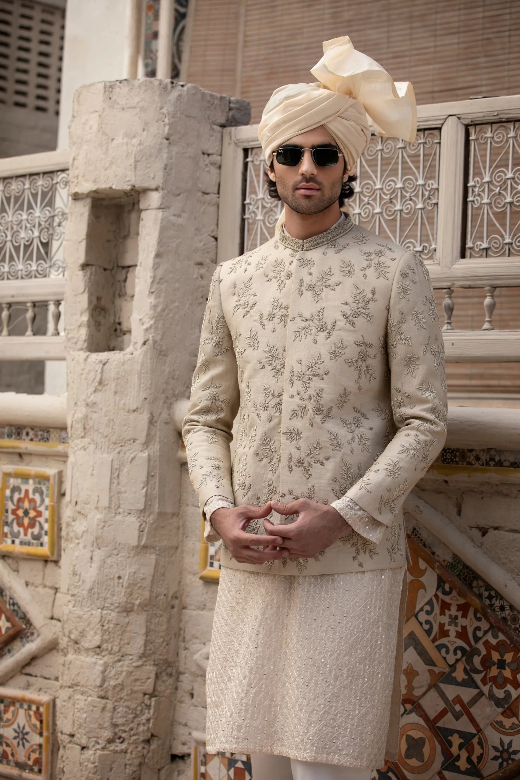 Ivory Embroidered Silk-Blend Prince Coat (3-Piece) - Image 1