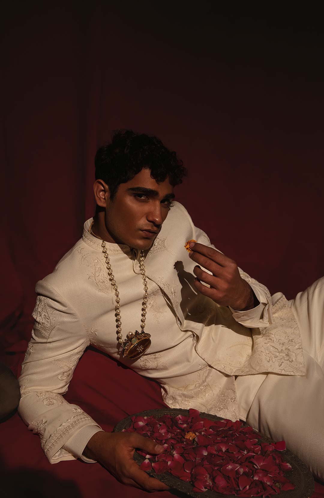 Off-White Embroidered Silk Blend Prince Suit (2-Piece) - Image 2