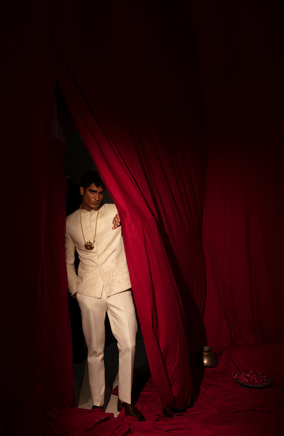 Off-White Embroidered Silk Blend Prince Suit (2-Piece) - Image 3