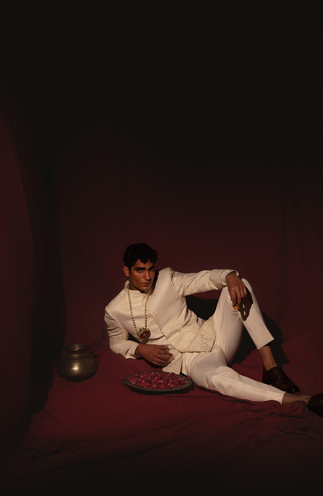 Off-White Embroidered Silk Blend Prince Suit (2-Piece) - Image 4