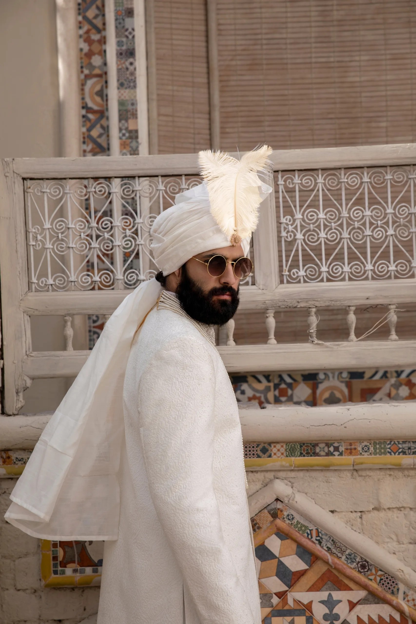 Off-White Gold Zari Silk-Blend Prince Coat (3-Piece) - Image 4