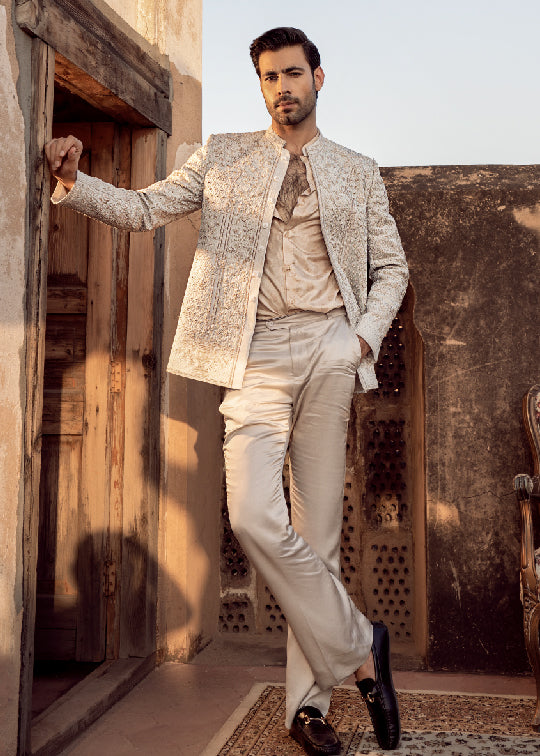 Pearl Embroidered Silk Prince Coat (2-Piece) - Image 1