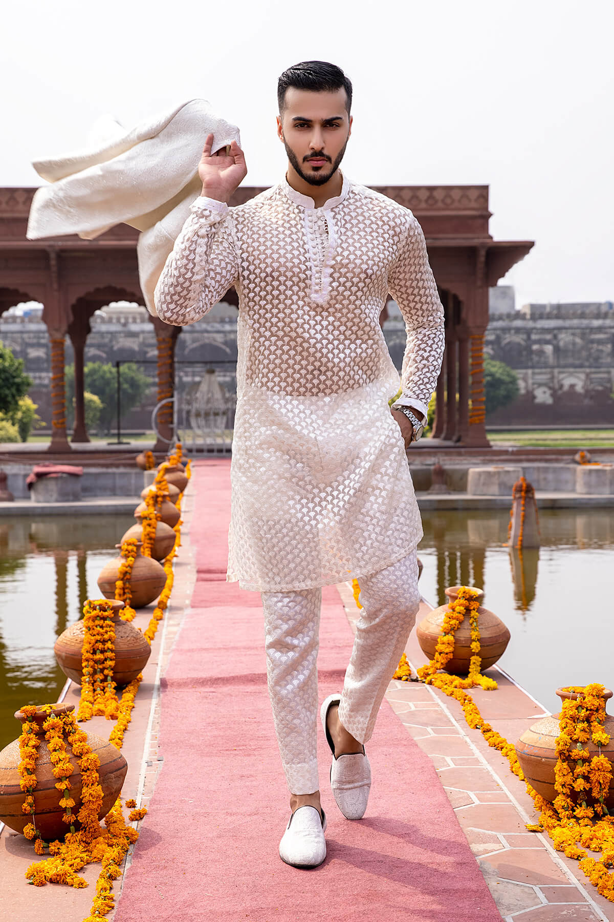 Ivory Embroidered Silk & Organza Prince Coat (4-Piece) - Image 1