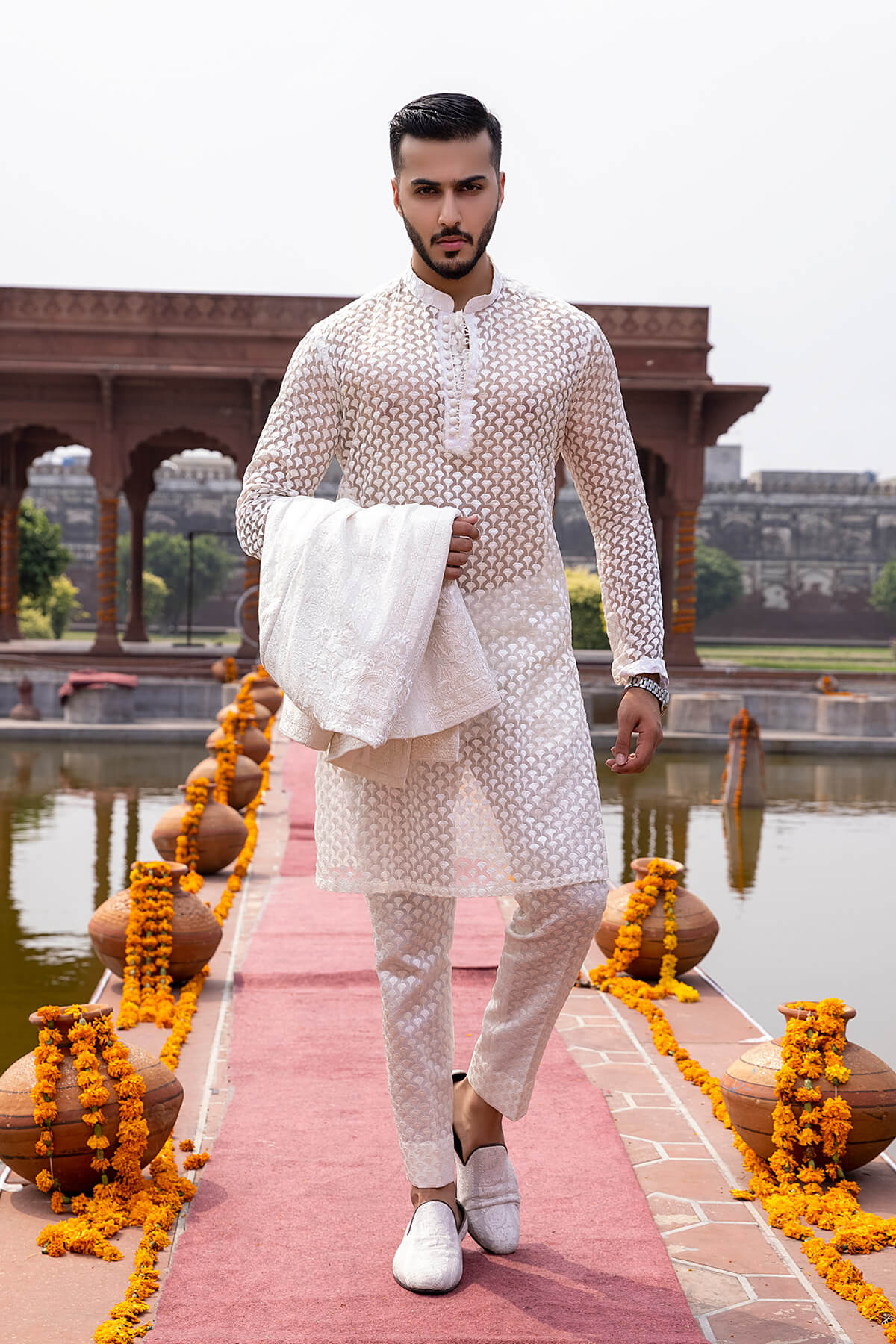 Ivory Embroidered Silk & Organza Prince Coat (4-Piece) - Image 5