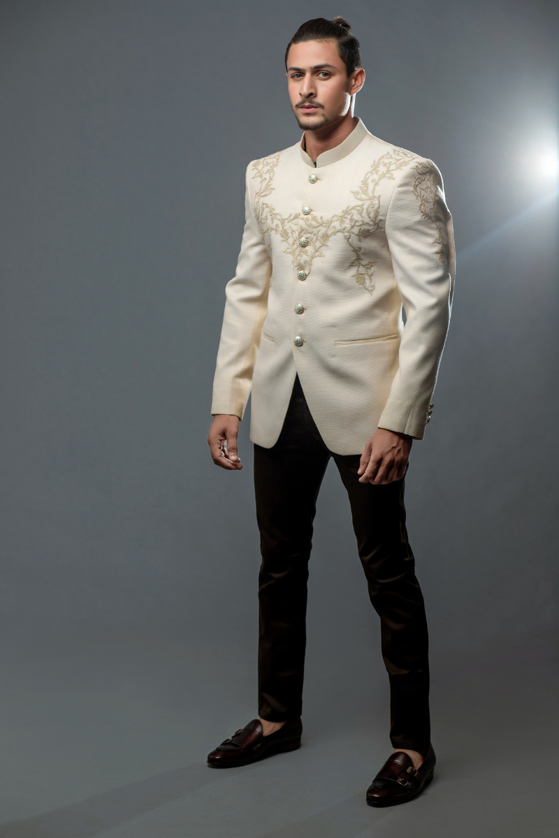 Ivory Embroidered Suiting Prince Coat (2-Piece) - Image 1