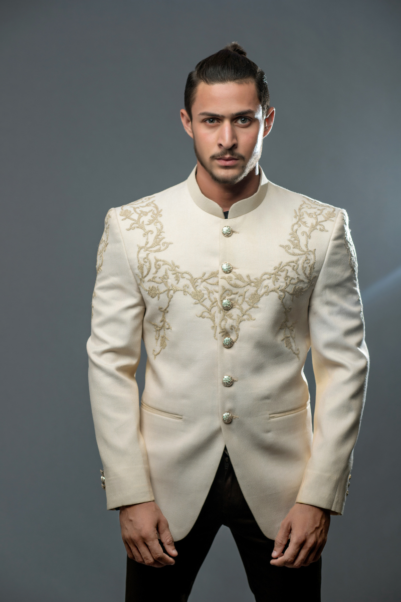 Ivory Embroidered Suiting Prince Coat (2-Piece) - Image 2