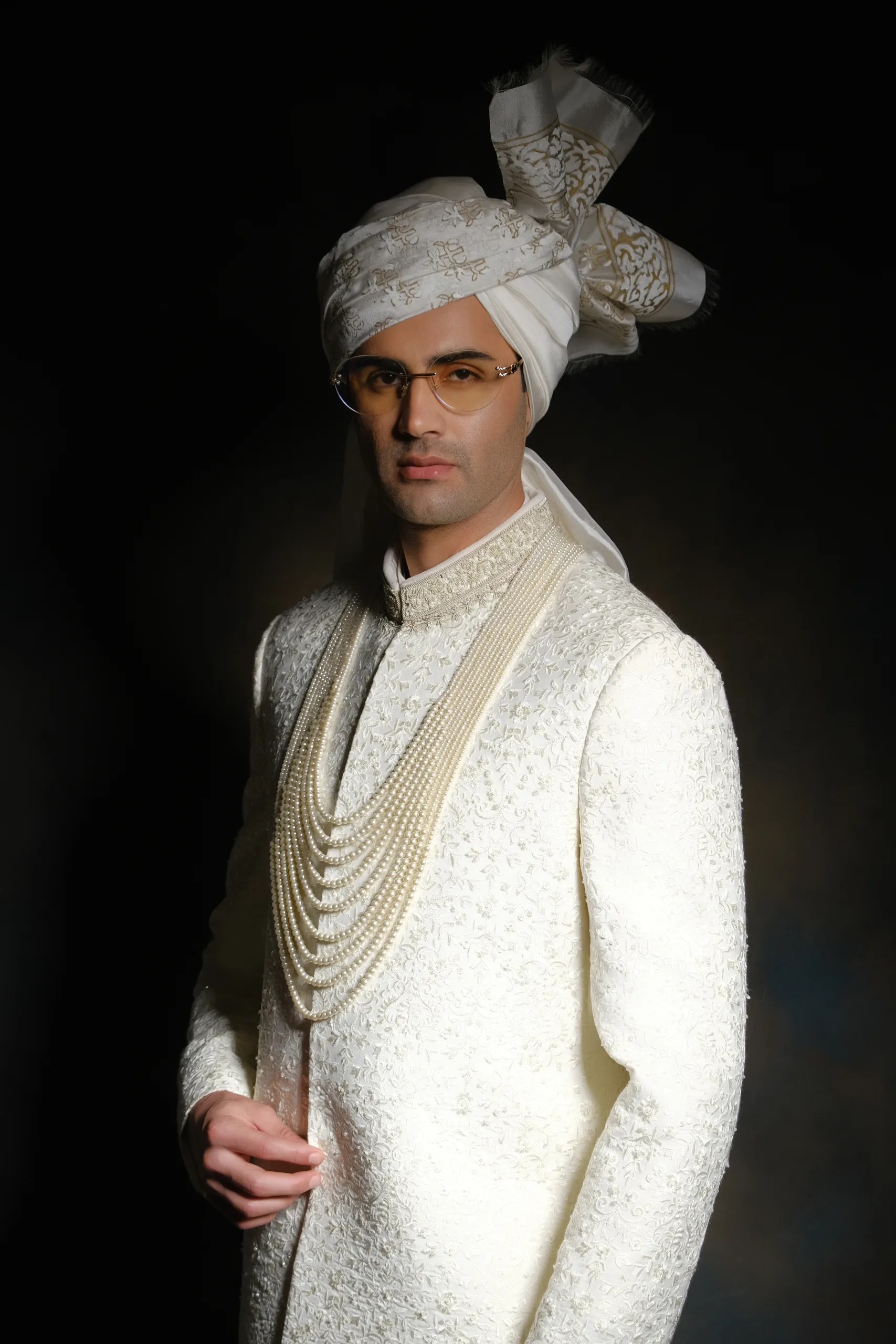 Off-White Hand-Embroidered Suiting Prince Coat (1-Pc) - Image 1