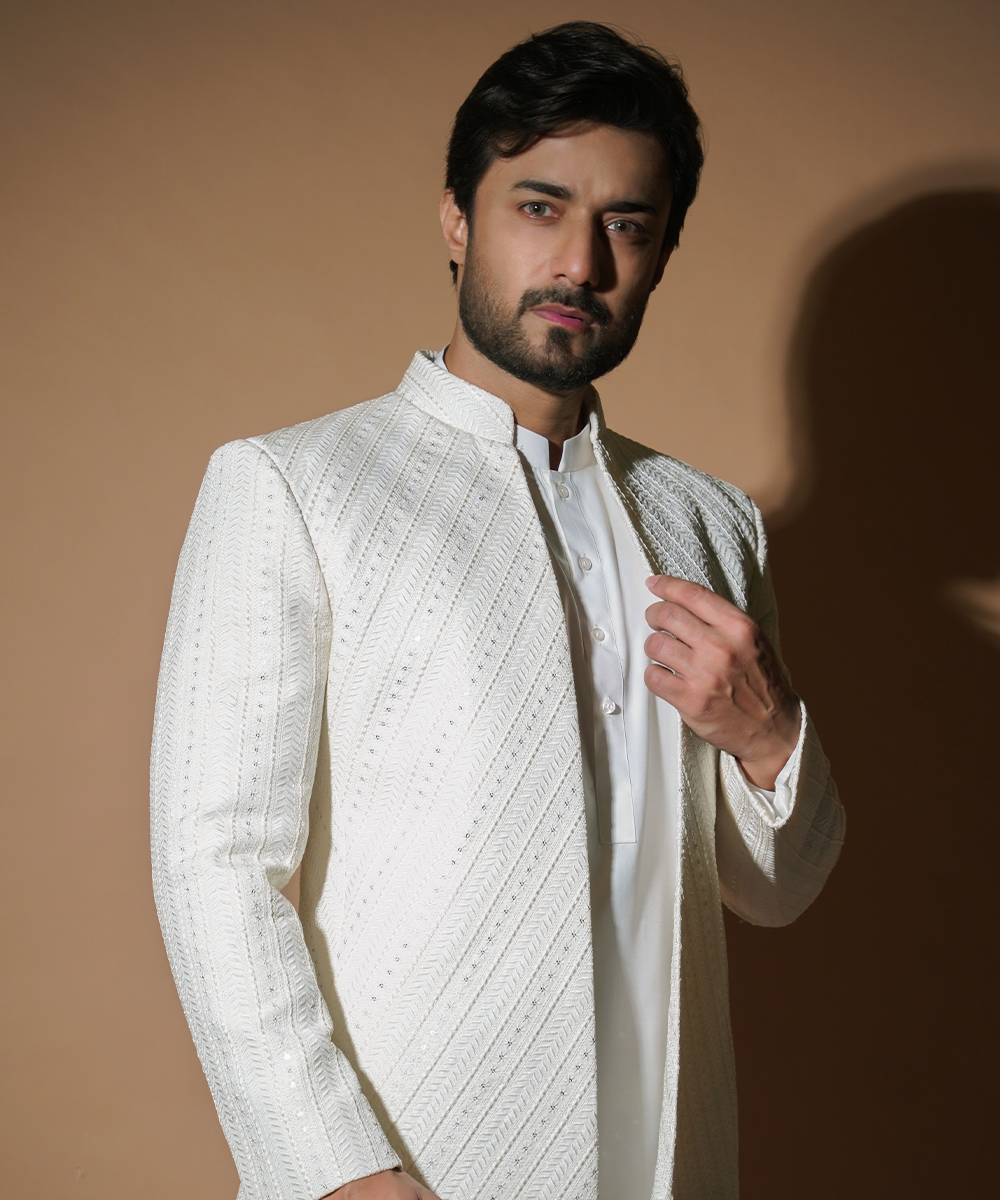 Off-White Resham & Sequin Prince Jacket Set (3-Piece) - Image 3