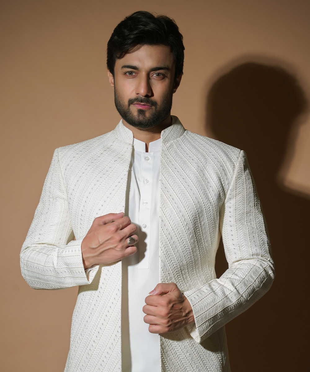 Off-White Resham & Sequin Prince Jacket Set (3-Piece) - Image 4