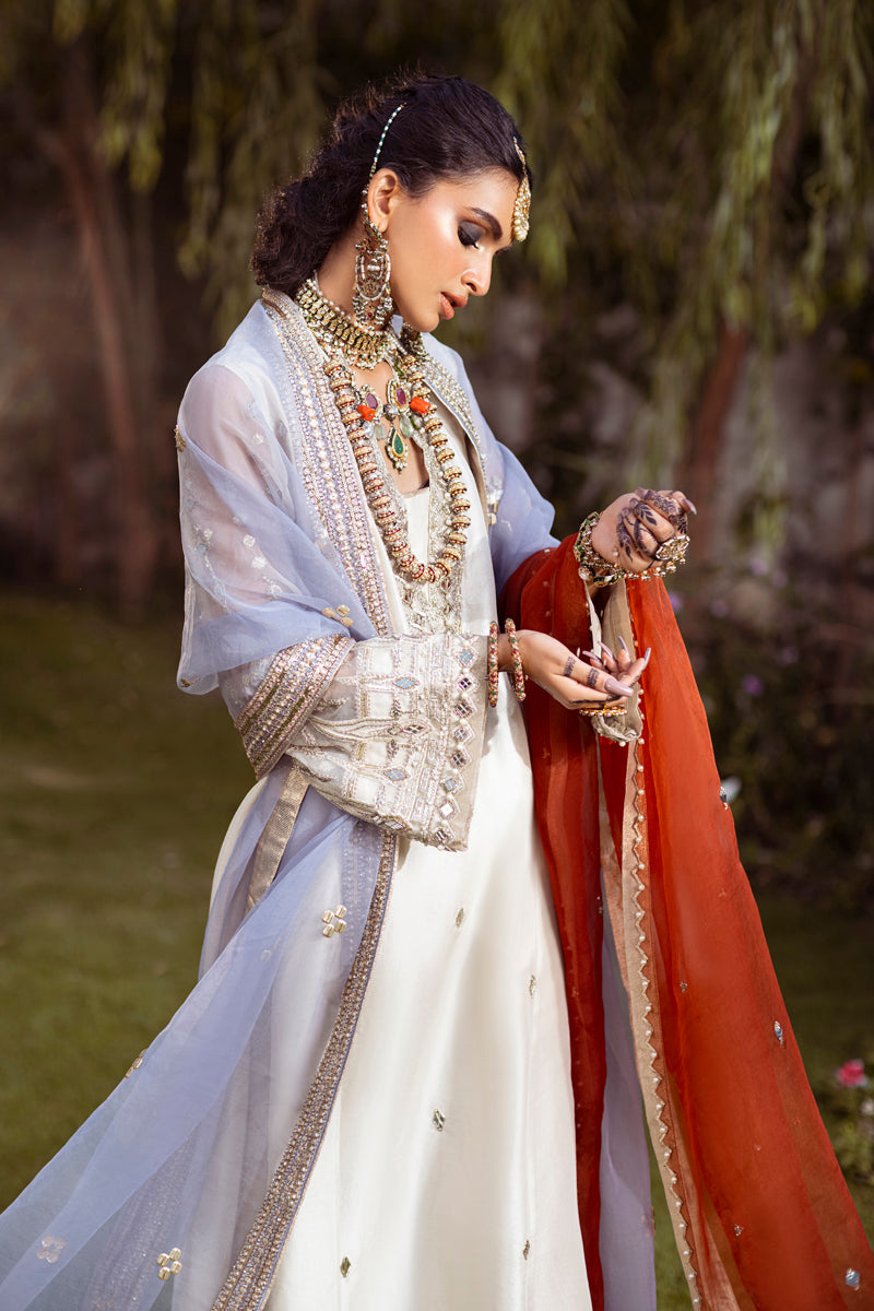 Pakistani Ivory Sheesha & Zardozi Bamber Raw Silk Kurta (3-Piece) - Image 3