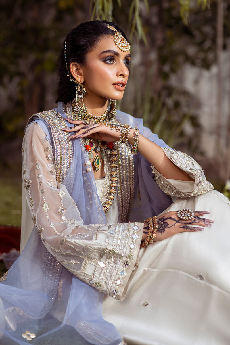 Pakistani Ivory Sheesha & Zardozi Bamber Raw Silk Kurta (3-Piece) - Image 6