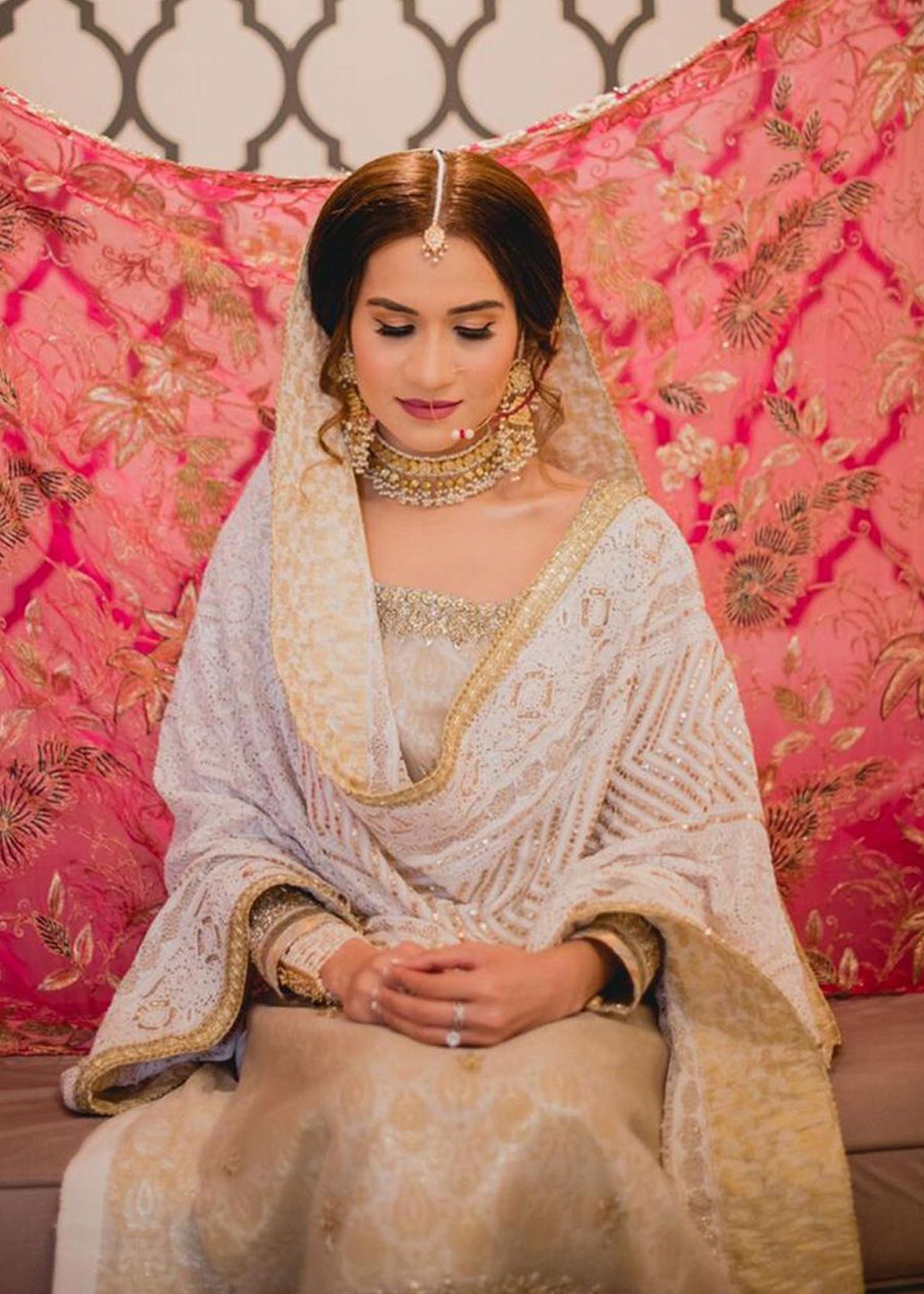 Ivory Gold Embroidered Brocade Bridal Shalwar Kameez (3-Piece) - Image 5